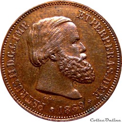 BRÉSIL 10 Réis Pierre II 1869 KM.19/473