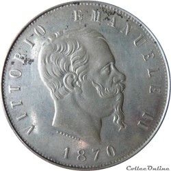 ITALIE 5 Lire Victor Emmanuel II 1870 R (Rome) KM.19/8.2