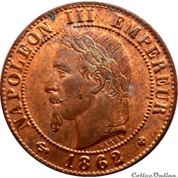 1 centime Napoléon III, tête laurée 1862 BB (Strasbourg) F.103/5