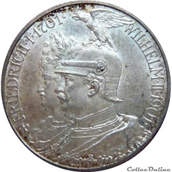 ALLEMAGNE - PRUSSE 2 Mark Guillaume II 200e anniversaire de la Prusse 1901 (Berlin) KM.20/136