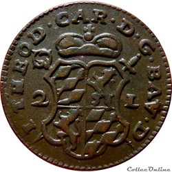 BELGIQUE - LIÈGE 2 Liards Évéché de Liège frappe au nom de Jean-Théodore de Bavière 1751