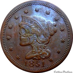 ÉTATS-UNIS D'AMÉRIQUE 1 Cent Liberté “Braided Hair” 1851 Philadelphie