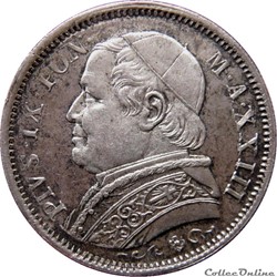 VATICAN ET ÉTATS PONTIFICAUX 1 Lire Pie IX an XXIII 1869 R (Rome) Mont.384