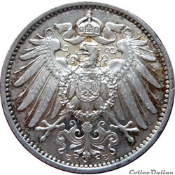 ALLEMAGNE 1 Mark Empire aigle impérial 2e type 1914 E (Muldenhütten) KM.19/14