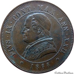 VATICAN ET ÉTATS PONTIFICAUX 4 Soldi (20 Centesimi) Pie IX an XXIII 1868 R (Rome) Mont.403