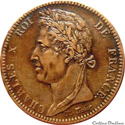 COLONIES FRANÇAISES - Martinique et Guadeloupe 10 Centimes Charles X 1827 H (La Rochelle) Lec.305