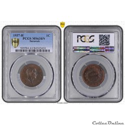 SARAWAK 1 Cent Sarawak Rajah C.V. Brooke 1937 H (Heaton) KM.20/18