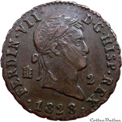 ESPAGNE 2 Maravedis Ferdinand VII 1828 Ségovie KM.19/487.1