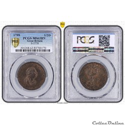 ROYAUME-UNI 1/2 Penny Georges III tête laurée / Britannia 1799 (Soho) S.647