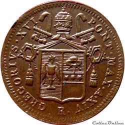 VATICAN - GRÉGOIRE XVI 1 Mezzo Baiocco an XIV 1844 R (Rome) Mont.248