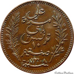 TUNISIE - PROTECTORAT FRANÇAIS 10 Centimes AH1308 1891 A (Paris) Lec.94