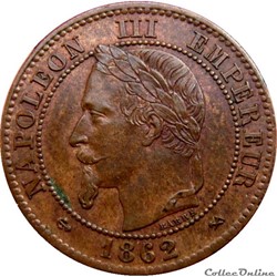 2 centimes Napoléon III, tête laurée 1862 K (Bordeaux) F.108A/7