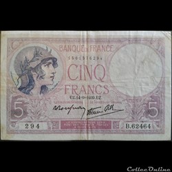 Cinq Francs 14-09-1939