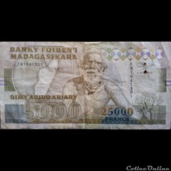 5000 Ariary 25 000 francs