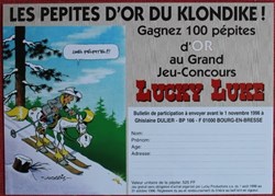 Publicité - Concours Lucky Luke - Les pépites d'or du Klondike - 1996