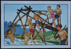 Image / Chromo - La vie fière et joyeuse des scouts - V-03 - La construction d'un pont