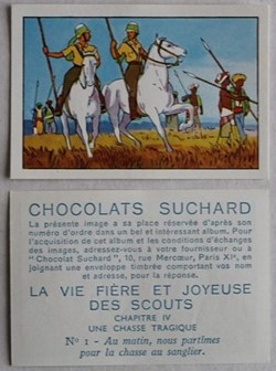Image / Chromo - La vie fière et joyeuse des scouts - IV-01 - La chasse au sanglier