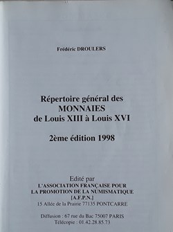 Frédéric Droulers , répertoire général des monnaies de Louis XIII à Louis XVI