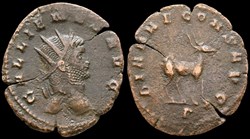 Gallienus Antelope, right facing with gamma mintmark