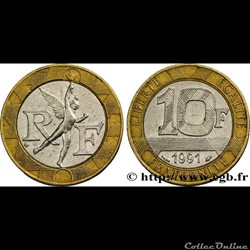 10 francs 1991' génie de la bastille'