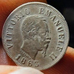 Victor Emmanuel II A/Tete nue a d R / Rameaux D18 P 2.44g KM 19/14