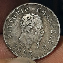 Victor Emmanuel II A/Tete nue ad R / Rameaux D18.1 P2.38g KM 19/14.1