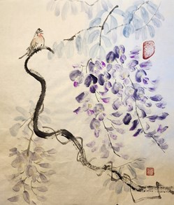 Wisteria and a lovely bird