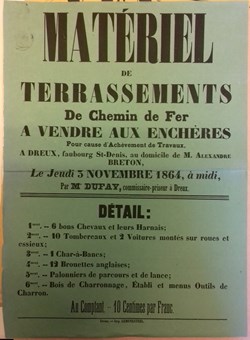 Vente de matériel de terrassements de chemin de fer