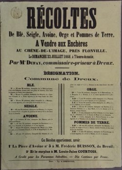 Vente de blé, seigle, avoine, orge et pommes de terre