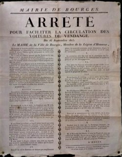 Arrêté pour faciliter la circulation des voitures de vendange