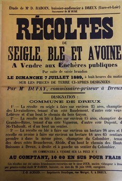 Vente de seigle, blé et avoine
