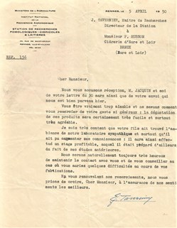 Lettre de remerciement aux Établissements Husson