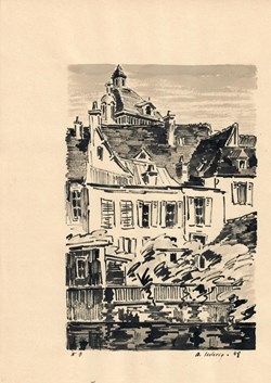 Maisons et coupole de l'église Saint-Pierre de Dreux depuis la rue Esmery-Caron