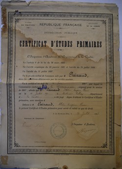 Certificat d'Études Primaires décerné à Kléber Eugène Henri Pairaud