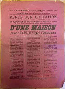 Vente d'une maison et de trois pièces de terre labourables