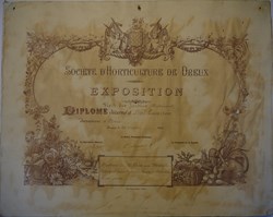 Diplôme de trophée aux armes de Dreux pour le 1er prix avec médaille d'argent décerné à Mr Laverton
