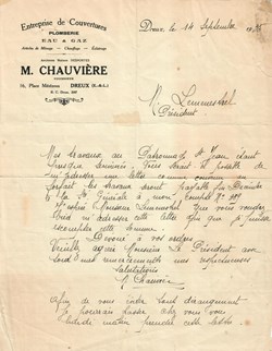 Lettre de forfait de l'Entreprise de Couvertures M. Chauvière