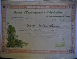 Diplôme d'honneur de la Société d'Encouragement à l'Agriculture de Dreux décerné à Mr Godard