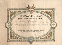 Diplôme de mérite pour l'année scolaire 1914-1915 décerné à André Valambras
