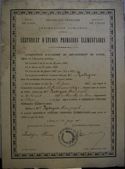 Certificat d'Études Primaires Élémentaires décerné à Henri Joseph Radigue
