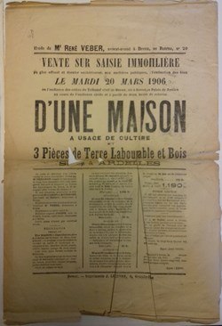 Vente d'une maison, de trois pièces de terre et bois