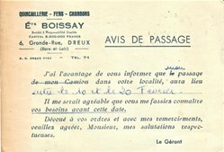 Avis de passage des Établissements Boissay