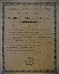 Certificat d'Études Primaires Élémentaires décerné à Arthur Emile Lesueur