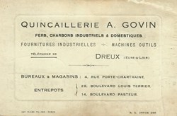 Carte de visite Quincaillerie A. Govin