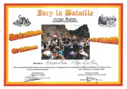 Diplôme de participat° aux fêtes du millénaire du Château d'Ivry-la-Bataille décerné à Flora Gallica
