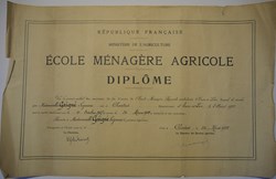 Diplôme de l'École Ménagère Agricole décerné à Suzanne Gaigné