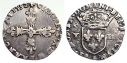 CHARLES X Huitième d'écu 1592 Paris