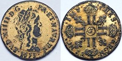 LOUIS XIV Louis d'or à la mèche longue 1653 D Faux d'époque en métal doré