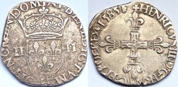 HENRI III Quart d'écu Croix de face 1585 La Rochelle
