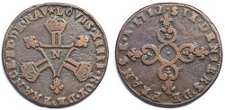 LOUIS XIV Six deniers dite "Dardenne" 1712 Montpellier